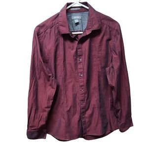 Kenneth Cole Reaction Mens Burgundy Black Button Up Shirt Large